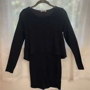 EVERLY Elegant Black Long Sleeve Sweater Dress